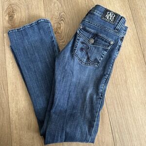 Rock & Republic Women's Blue Denim Jeans‎ Logo Pocket Size 4M Low Rise Boot Cut